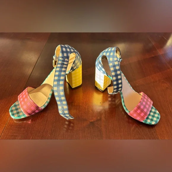 J. Crew Multicolor Gingham Block Heel Sandals - Picture 5 of 10